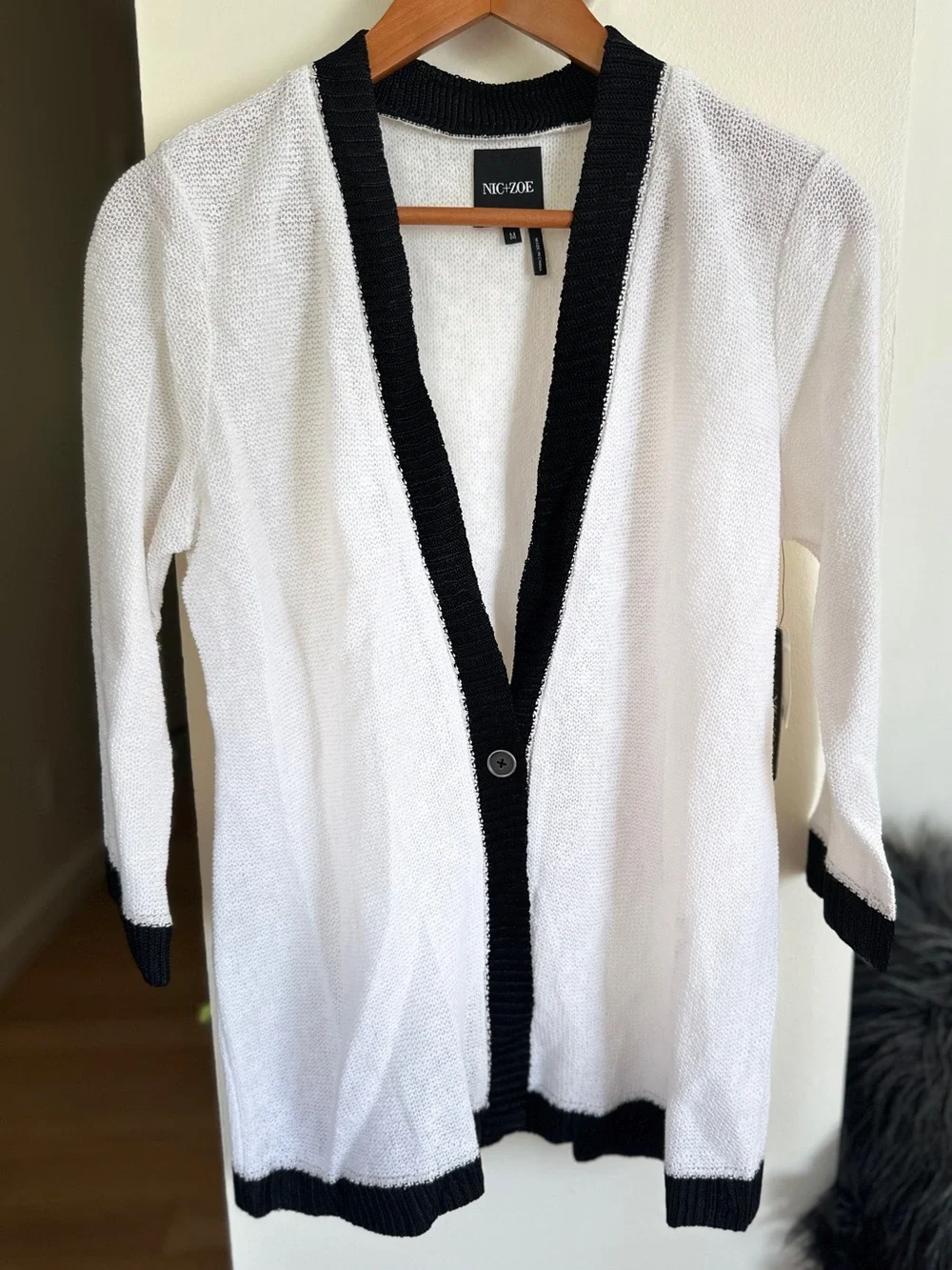 NIC+ZOE White Cardigan with Black Trim - Picture 1 of 8